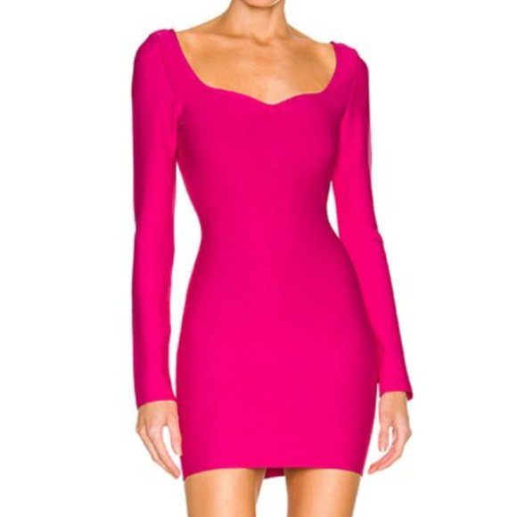 "Diana Mini Dress" by Superdown- Hot Pink, Long-Sleeved Bodycon Dress, Size XS - Picture 1 of 4